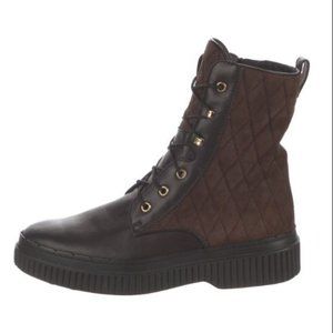 TOD'S GOMMA PES 39A TRONCH Quilted Suede Lace up  COMBAT BOOT in Brown/Black 37